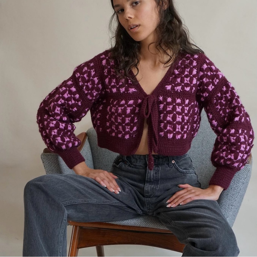 PROCHE Studios Bastidor Baby Alpaca Crochet Cardigan (Sz S/M) Reversible Cropped